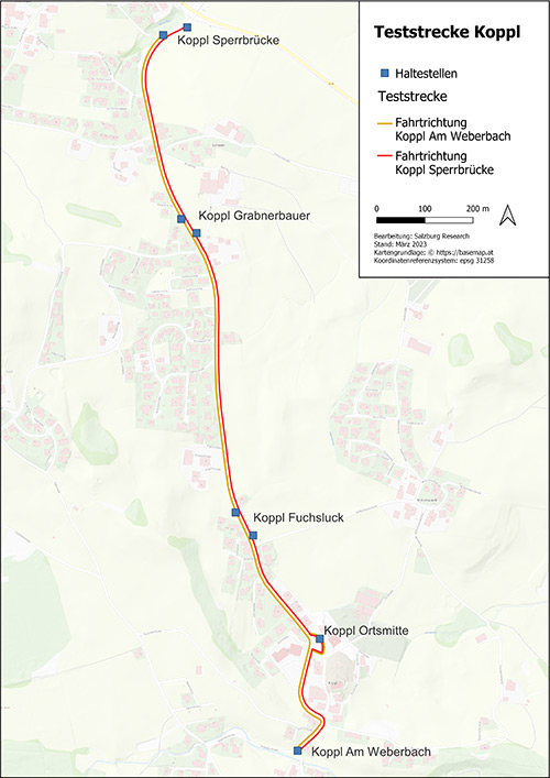 Verlauf der Treststrecke in Koppl